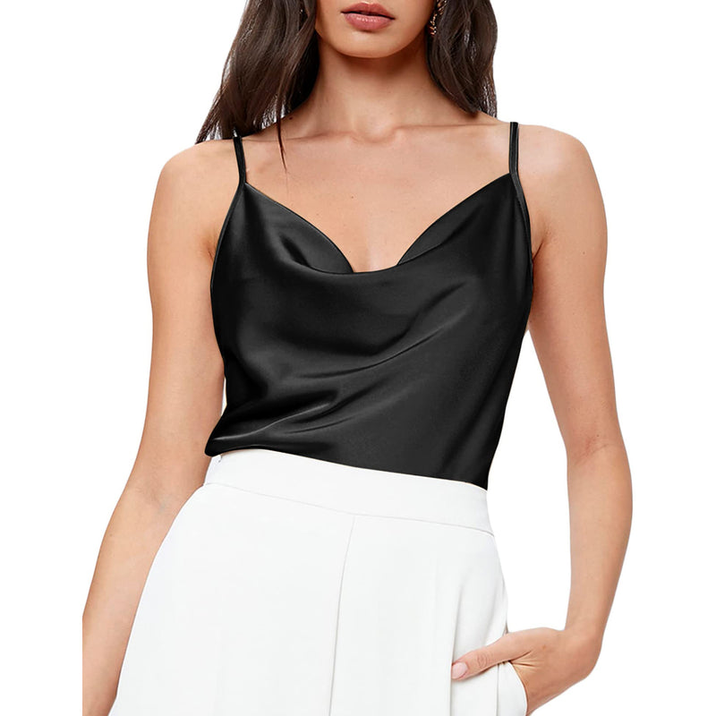 Draped Collar Sling Satin Camisole Wholesale Womens Tops