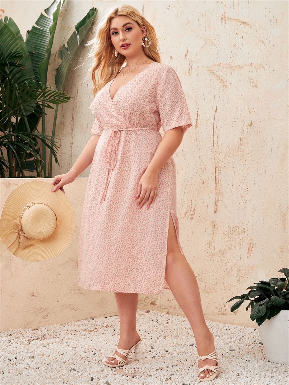 Floral Print Chiffon Summer Curvy Dresses Wholesale Plus Size Clothing