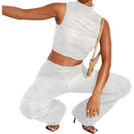 Knitted Striped See-Through Vests & Trousers Sexy Suits Wholesale Women'S 2 Piece Sets