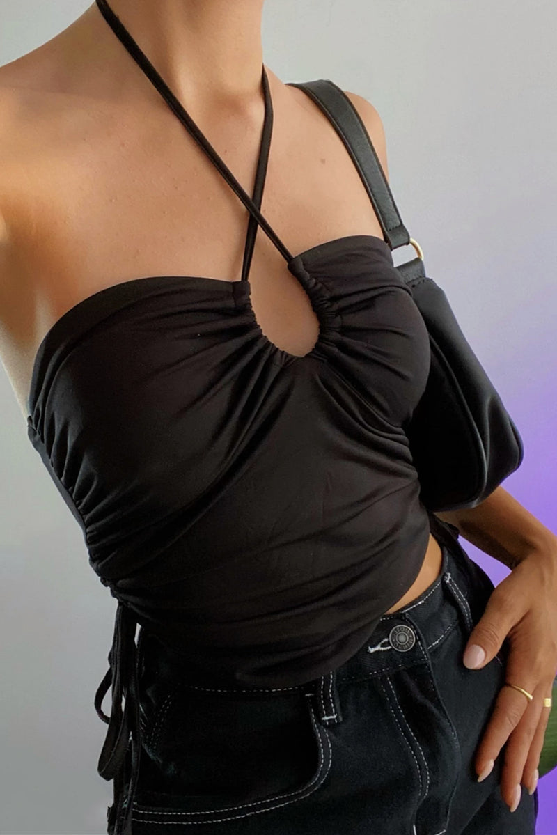 Basic Halter Drawcord Sexy Open Back Crop Tops Wholesale Women'S Tops