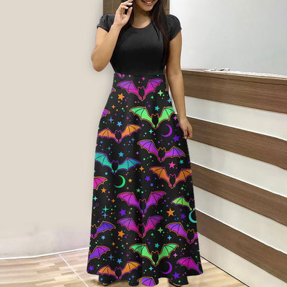 Halloween Print O Neck Casual Dress Wholesale Maxi Dresses