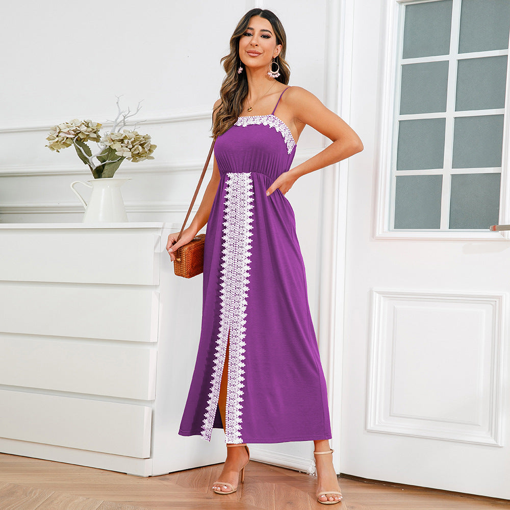 Sexy Solid Color Slim-Fit Elegant Sling A-Line Dress Wholesale Maxi Dresses