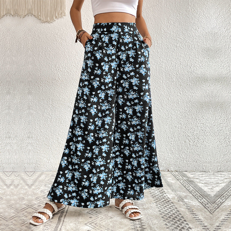 High-Waisted Wide-Leg Draped Printed All-Match Trousers Wholesale Women'S Bottoms
