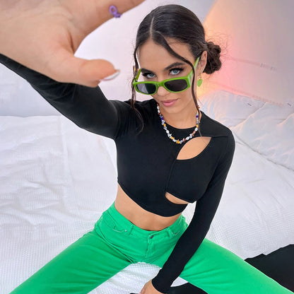 Sexy Cutout Solid Color Long Sleeve Slim Wholesale Crop Tops