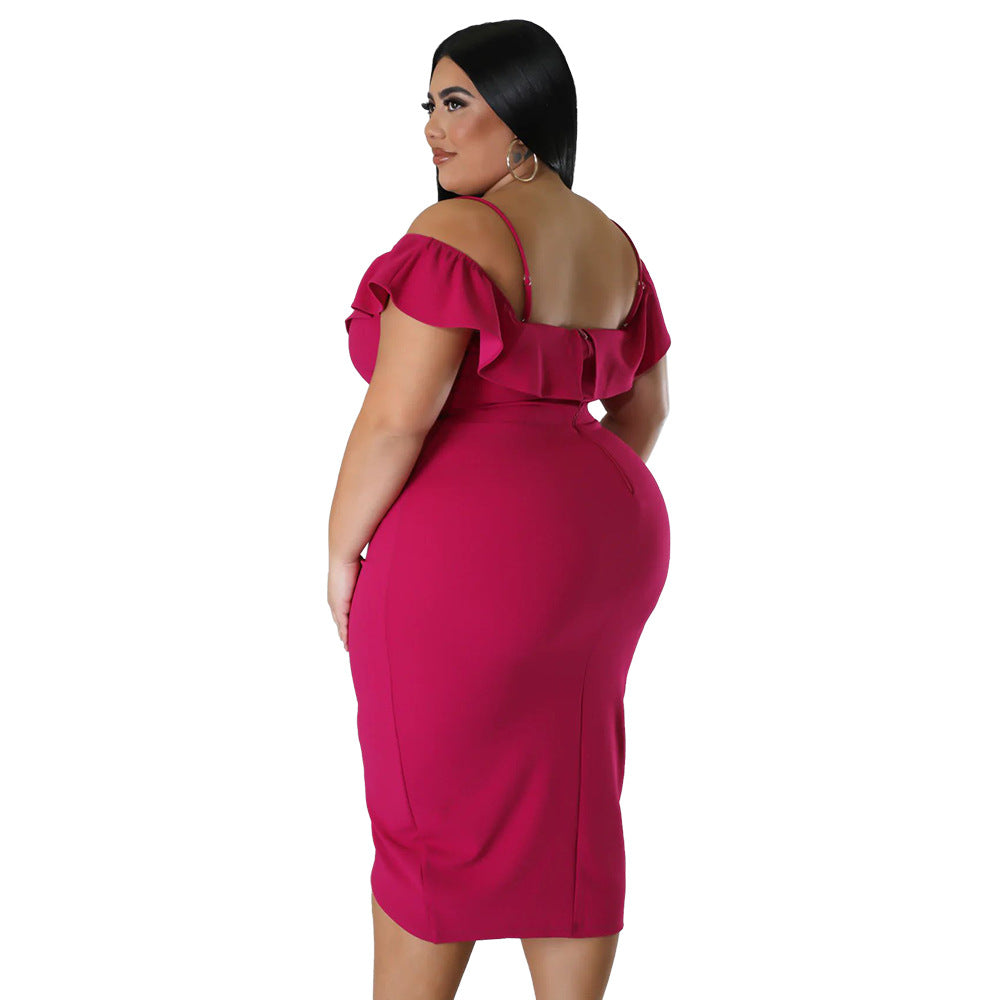 Solid Color Sexy Sling Off Shoulder Bodycon Curvy Dresses Wholesale Plus Size Clothing