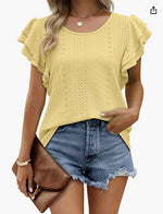 Round Neck Double Layer Short Sleeve Hollow T-Shirt Wholesale Womens Tops