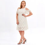 Elegant Off-Shoulder Lace Dress Short Sleeve Solid Color Wholesale Plus Size Clothing