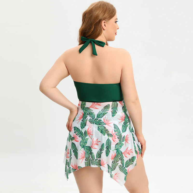 Wholesale Women'S Plus Size Clothing Halter Neck Irregular Boxer Two-Piece Swimsuit
