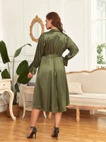 Elegant V-Neck Midi Dress Lace Up Puff Sleeve Solid Color Dresses Wholesale Plus Size Clothing