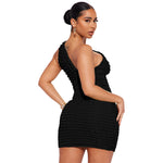Sexy Sleeveless Slant Shoulder Hollow Slim Package Hip Mini Party Dress Wholesale Dresses