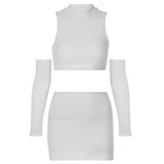 Knit Short Vest & Mini Skirt & Sleeves 3pcs Sets Wholesale Women Sexy Clothes