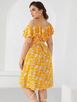 Wholesale Women'S Plus Size Clothing Asymmetric One Shoulder Short Sleeve Print Ruffle Dress