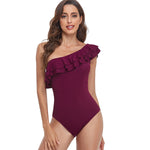 Solid Color One-Shoulder Ruffled One-Piece Swimsuit Wholesale Women'S Clothing