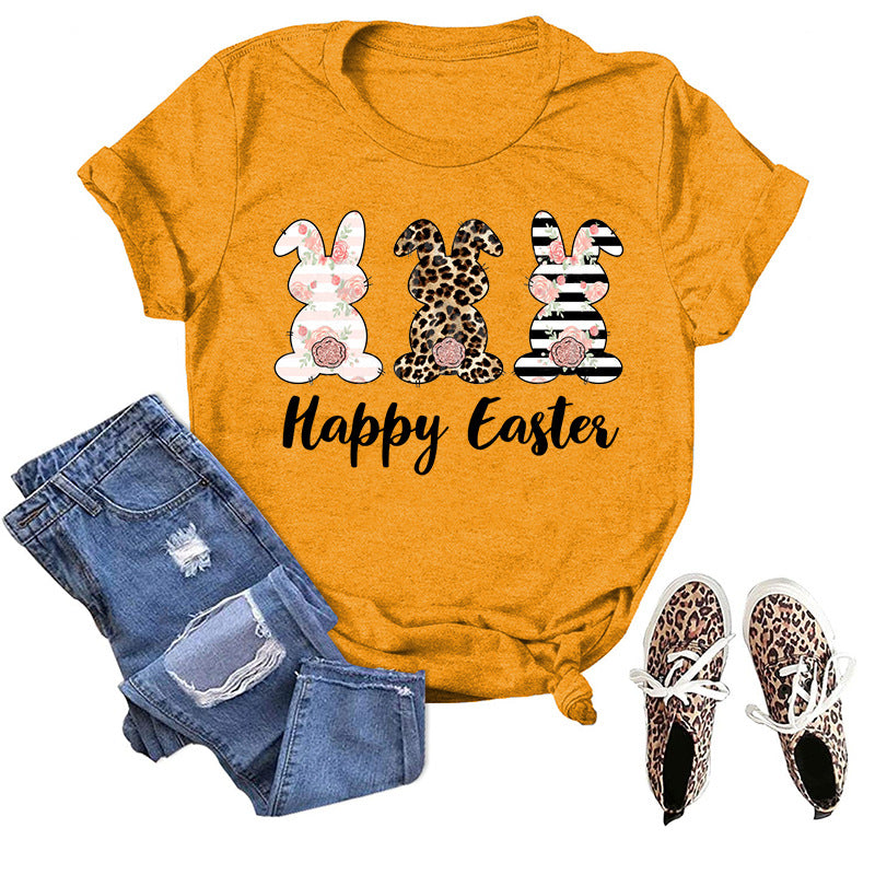 Bunny HAPPY EASTER Letter Print Short-Sleeve T-Shirts Wholesale Womens Tops