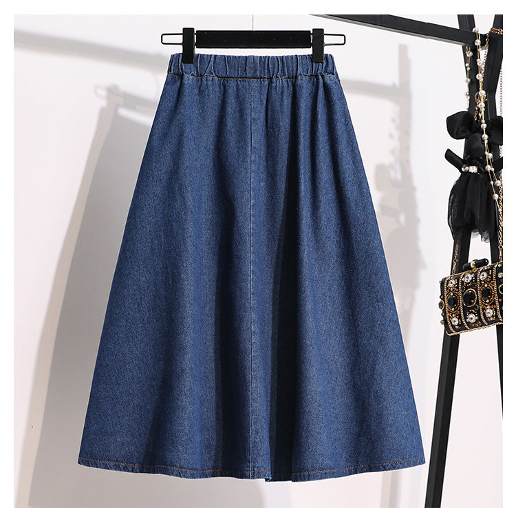 Fashion Elastic Waist A-Line Denim Skirts Single-Breasted Decorate High Waist Midi Wholesale Skirts