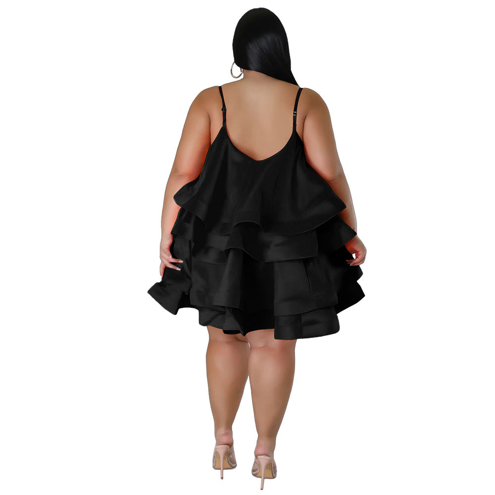 Sexy Sleeveless Ruffled Solid Color Curvy Cake Dresses Wholesale Plus Size Clothing