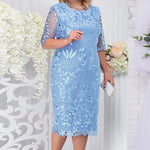 Wholesale Women'S Plus Size Clothing Elegant Round Neck Short Sleeve Embroidered Dress
