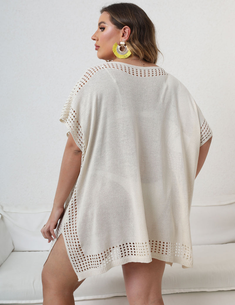 Wholesale Women'S Plus Size Clothing Beach Hollow Stitching Loose Slit Blouse Dress