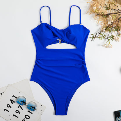 Sexy Solid Color Twist One Piece Swimsuit Wholesale Womens Swimwear