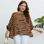 Wholesale Women'S Plus Size Clothing Zebra-Print Three-Quarter-Sleeve Elegant Top