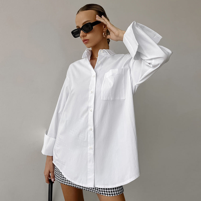 Simple Oversize Boyfriend Style Long White Shirt Casual Commuting Wholesale Women'S Tops