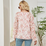 Chiffon Lace-up Print Tops Loose Causal Wholesale Womens Long Sleeve T Shirts