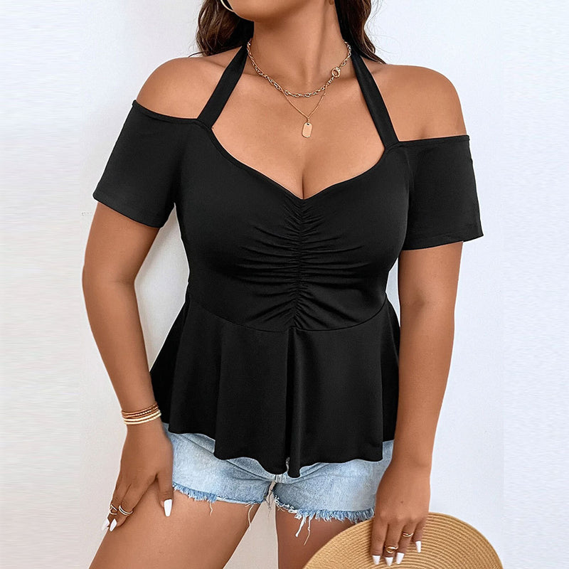 Wholesale Women'S Plus Size Clothing Off Shoulder Halter Short Sleeve T-Shirt Top