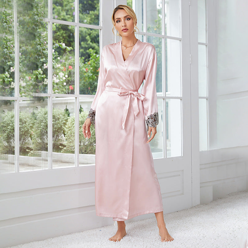 Sexy Lace Tops & Cardigan & Shorts Homewear Satin Pajamas Sets Wholesale Loungewear