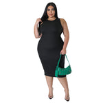 Wholesale Women'S Plus Size Clothing Commuter Solid Color Round Neck Skinny Sleeveless Dress