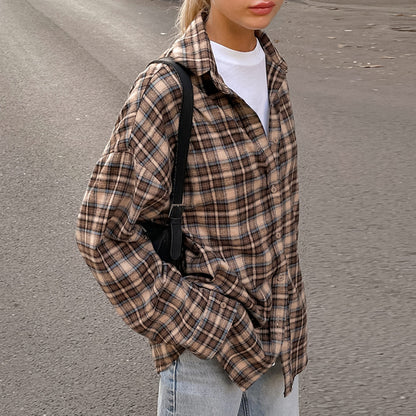 Retro Contrasting Plaid Loose Casual All-Match Shirt Wholesale Women'S Tops