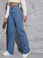 Casual High-Waisted Denim Straight-Legged Pants Wholesale Jeans