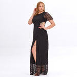 Sexy Cutout Lace Slit Maxi Dress Solid Color Short Sleeve Dresses Wholesale Plus Size Clothing