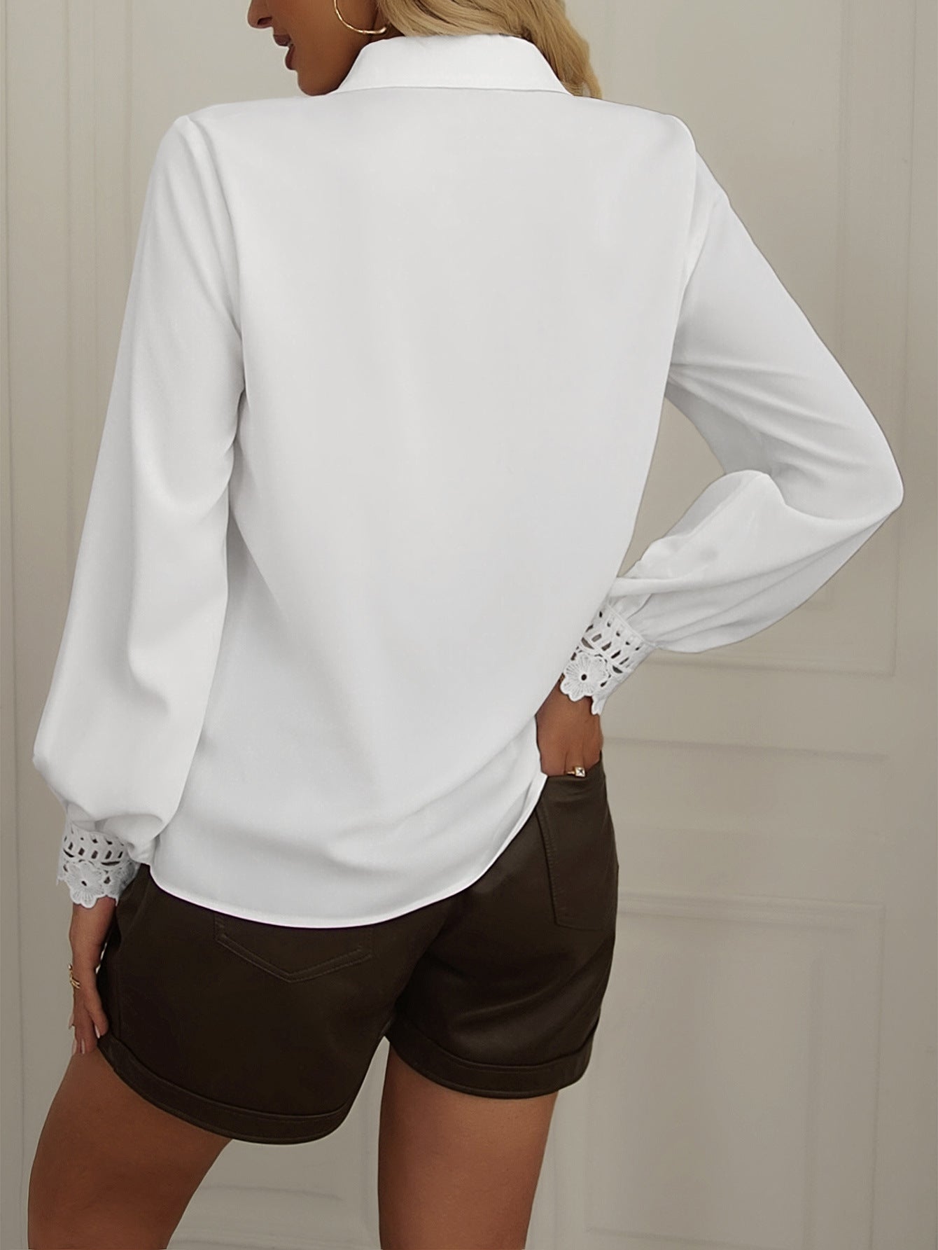 Solid Color Temperament Lace Blouse Long-Sleeved Shirts Wholesale Womens Tops