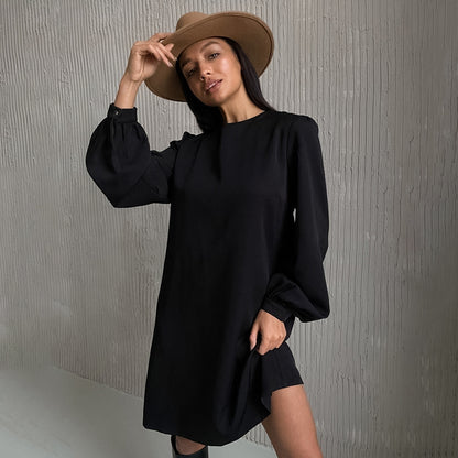 Commuting Long-Sleeved Solid Color Loose Temperament Niche Dress Wholesale Dresses