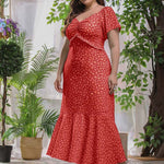 Fashion Floral V Neck Dress Short Sleeve Causal Wholesale Plus Size Clothing