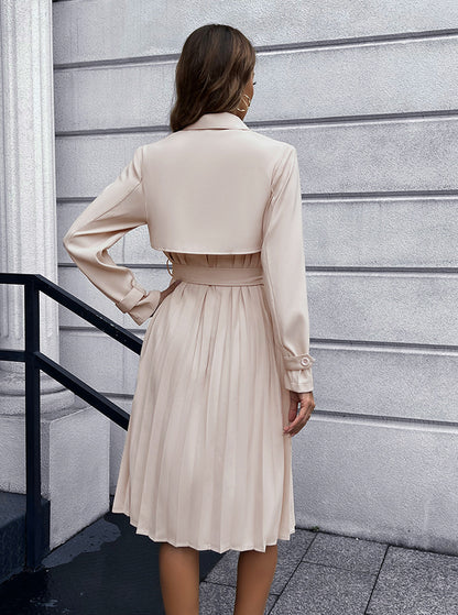 Trendy Long Sleeve Pleated Trench Coat Dress Wholesale Shirt Dresses