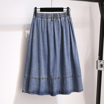 Casual Button Decoration Midi A-Line Denim Wholesale Skirts Wholesale Plus Size Clothing