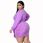 Solid Color Pleated Sexy Curvy Bodycon Satin Dresses Wholesale Plus Size Clothing