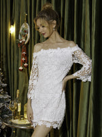 One-Shoulder Lace Slim Fit Elegant Bell Sleeve Dress Wholesale Dresses