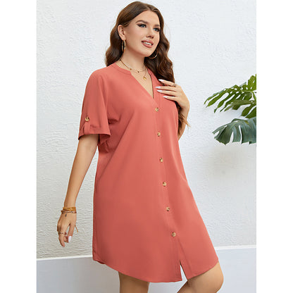 Casual Short-Sleeved V-Neck Button-Down Dress Wholesale Dresses