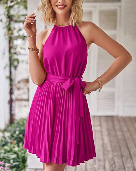Summer Lace-Up Sleeveless Pleated Dress Wholesale Dresses
