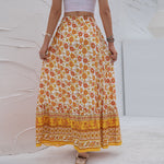 High Waist Floral Print Single-Breasted Long Bohemian Skirt Wholesale Skirts
