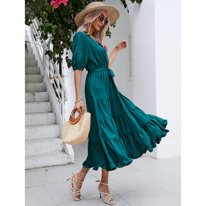 Elegant Casual Fashion V-Neck Holiday Long Smocked Dress Wholesale Dresses