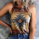 Casual Retro Print All-Match Halter Neck Sleeveless Tank Tops Wholesale Women'S Tops