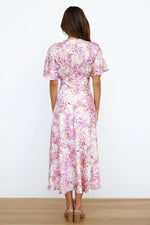 V-Neck Low-Cut Hem Slit Print Slim Short-Sleeved Dress Wholesale Dresses