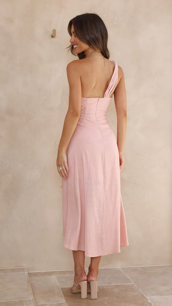 Summer One Shoulder Lace-Up Midi Wrap Dress Wholesale Dresses