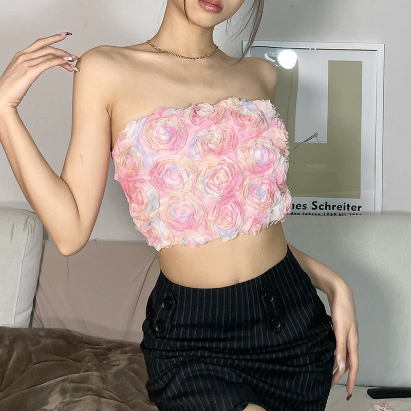Sexy Flower Tube Tops Slim Backless Wholesale Crop Tops