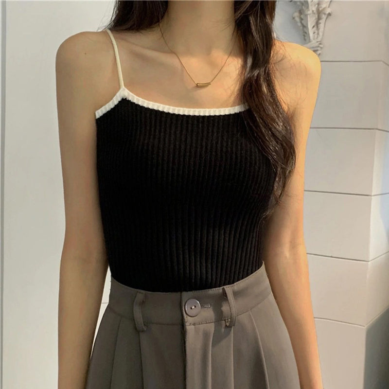 Solid Color Casual Knitted Ribbed Camisole Wholesale Womens Tops