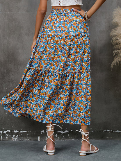 Floral Print Boho Fashion Smocked Bohemian Swing Long Skirt Wholesale Skirts