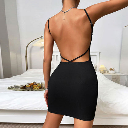 Skinny Solid Color Backless Sleeveless Strappy Dress Wholesale Dresses